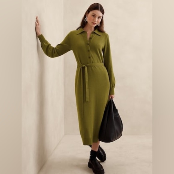 Banana Republic Factory Buttoned Sweater Midi Dress Olive Green M - Picture 1 of 10
